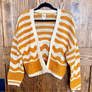 🧡Boho🧡 style Crochet Stripe Open Cardigan Sweater - Mustard & Cream